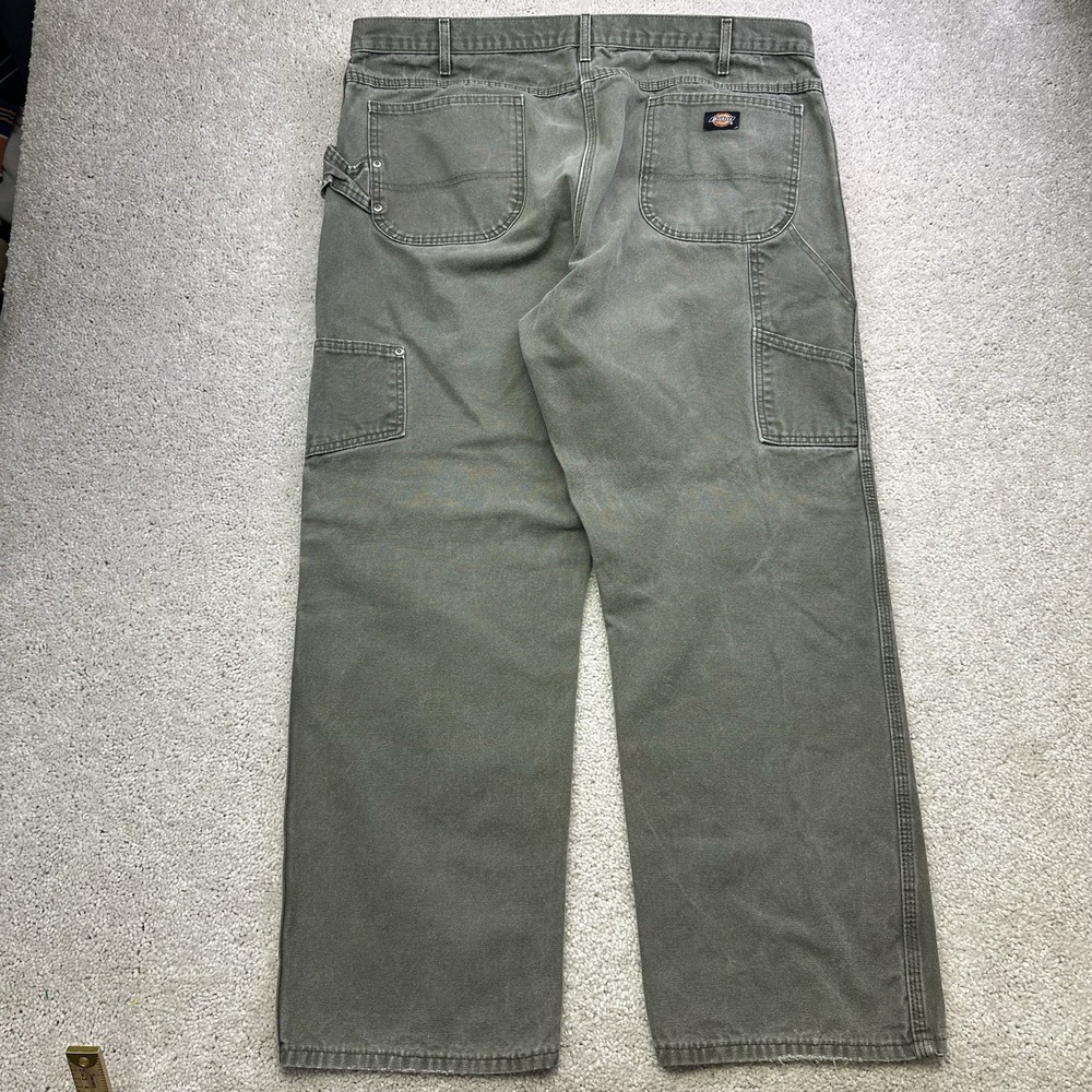 Dickies Mens 42x32 Relaxed Fit Carpenter Duck Jeans Olive Moss Green Workwear